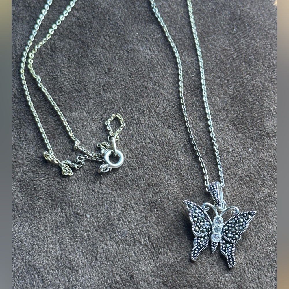 Marcasite Butterfly Silver Necklace